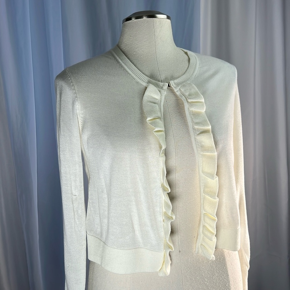 Tommy Hilfiger Coquette Romantic ivory open front ruffle cardigan long sleeves L